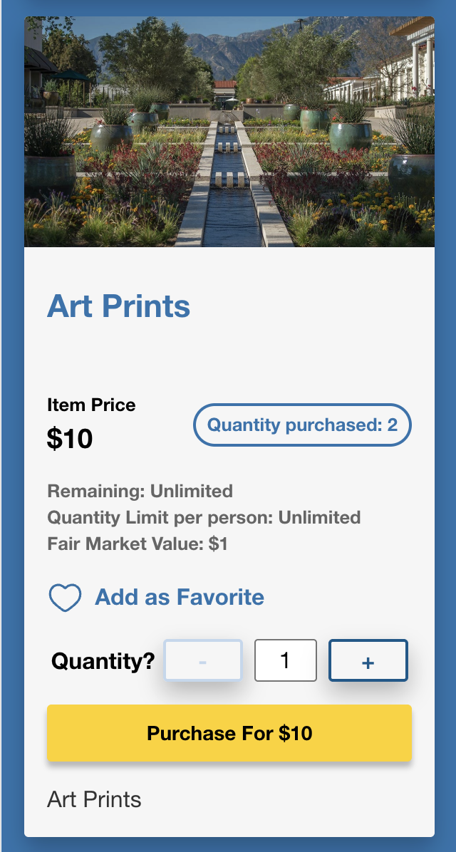 UCLA auction platform — item detail view on mobile