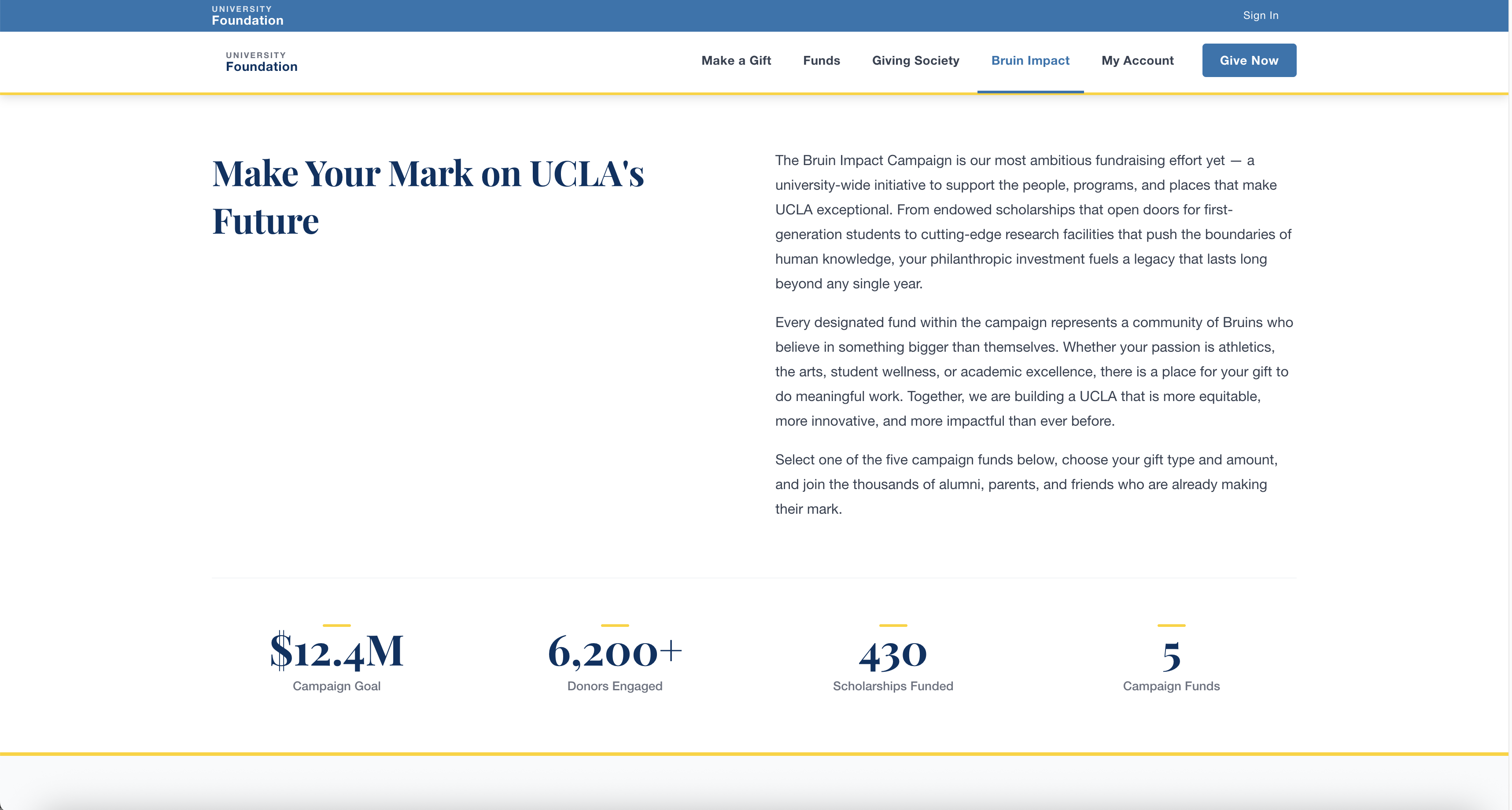 UCLA Online Giving Portal — Bruin Impact campaign page