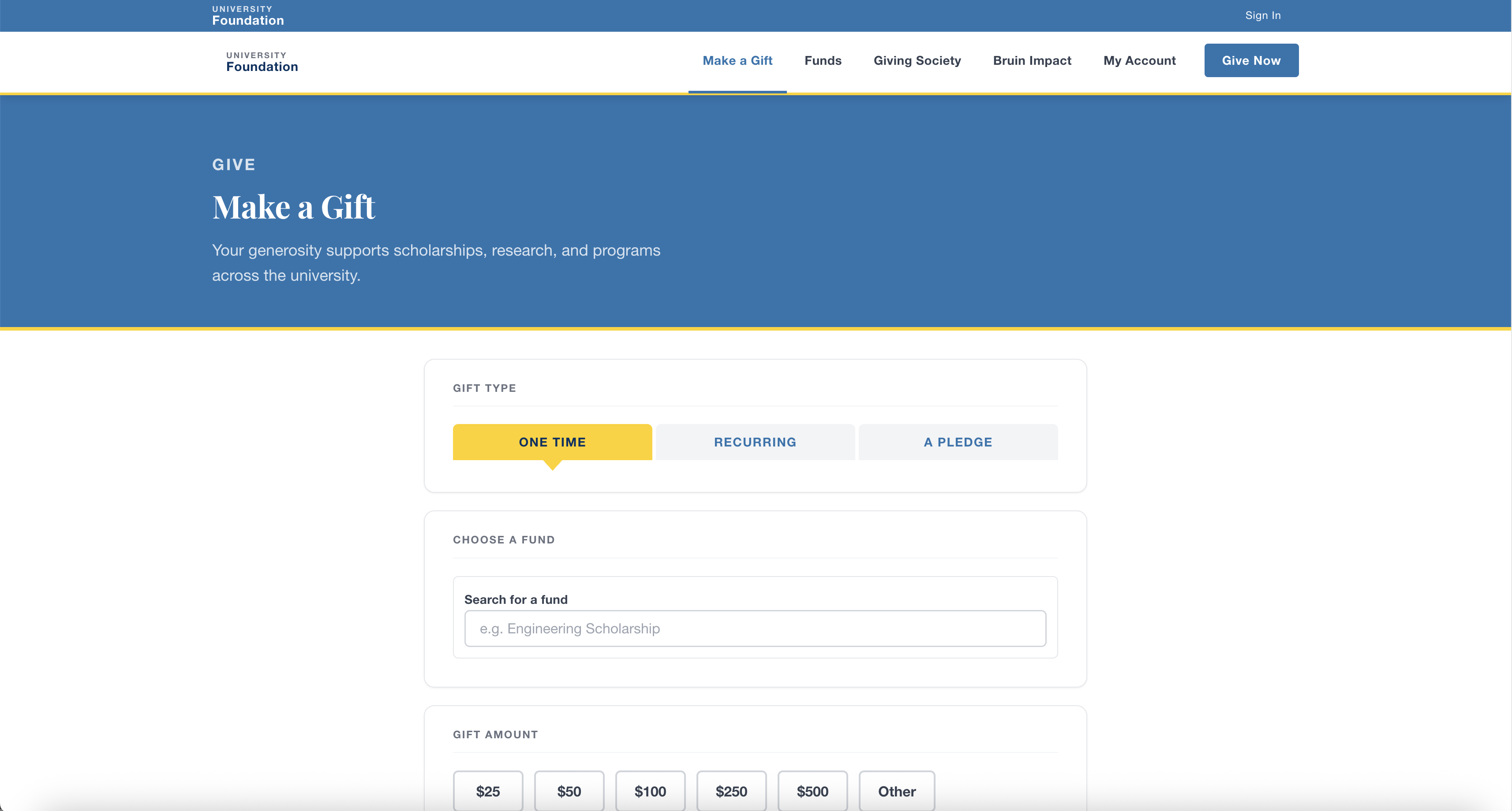 UCLA Online Giving Portal — make a gift form