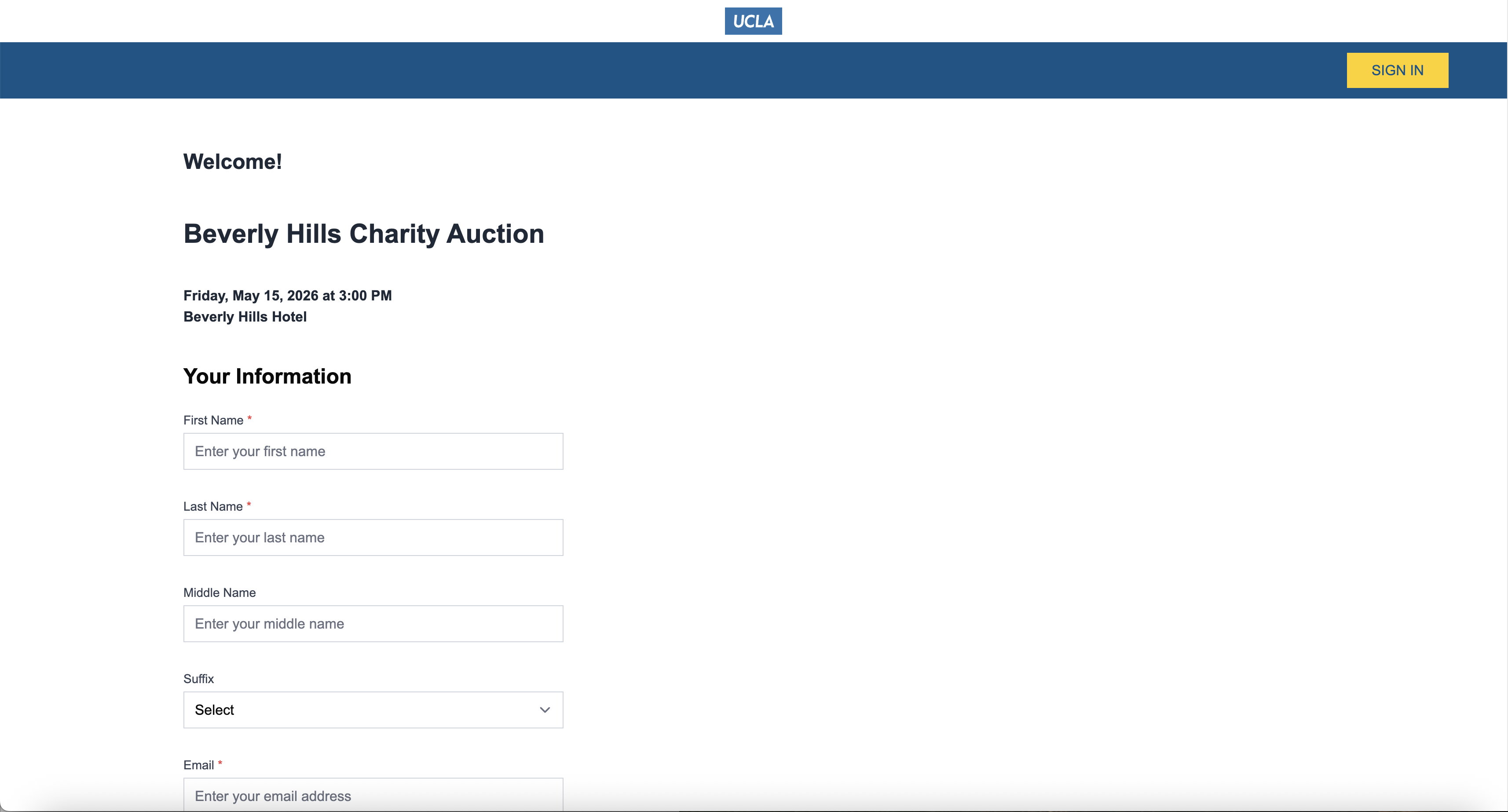 UCLA RSVP platform — registration form with accessible inputs