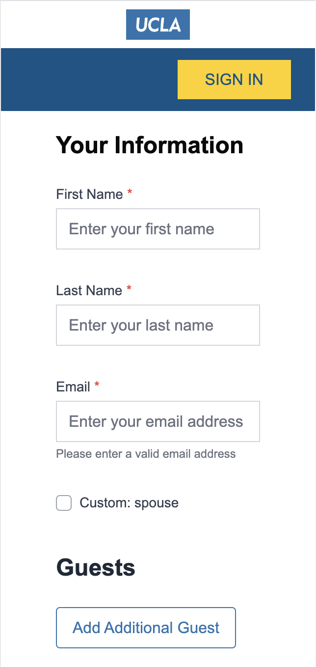 UCLA RSVP platform — mobile registration form
