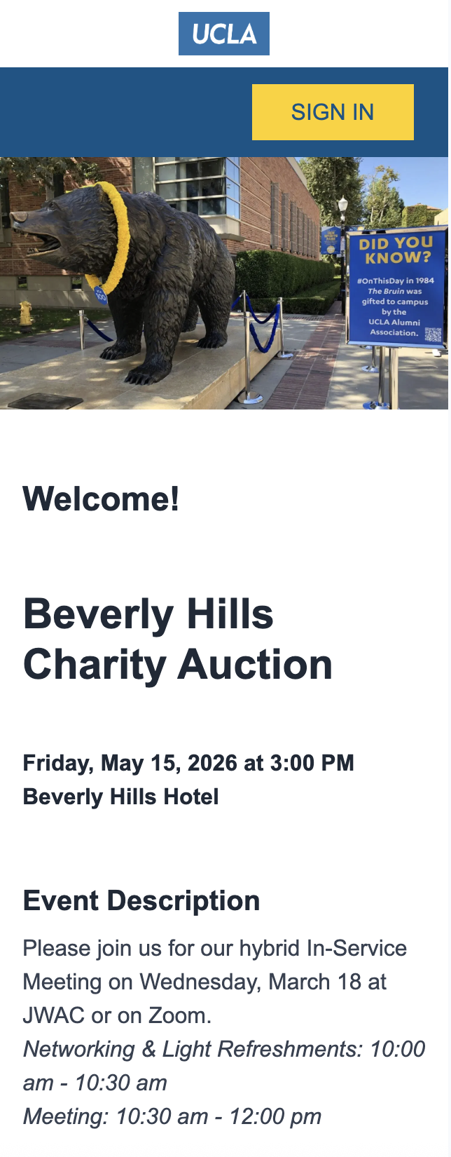 UCLA RSVP platform — mobile event landing page